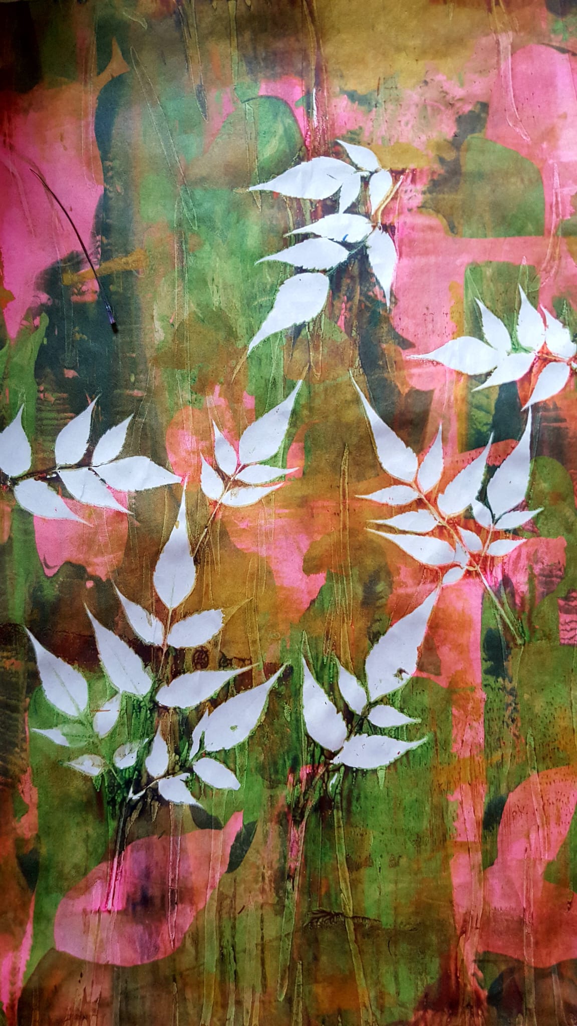 Screen Printing - Leaves on Pink